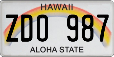 HI license plate ZDO987
