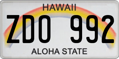 HI license plate ZDO992