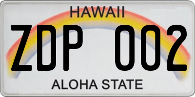 HI license plate ZDP002