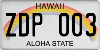 HI license plate ZDP003
