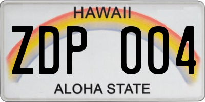 HI license plate ZDP004