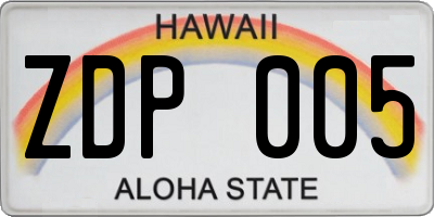 HI license plate ZDP005