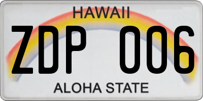 HI license plate ZDP006