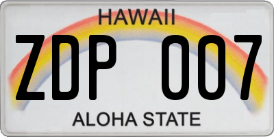 HI license plate ZDP007