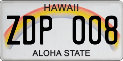 HI license plate ZDP008