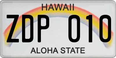 HI license plate ZDP010