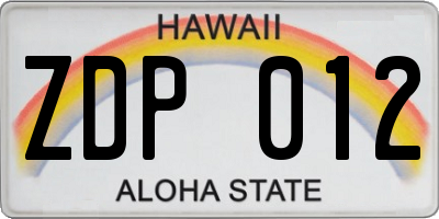 HI license plate ZDP012
