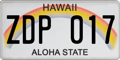 HI license plate ZDP017
