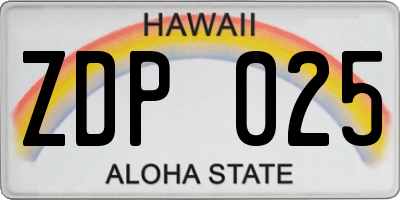 HI license plate ZDP025