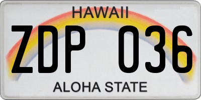 HI license plate ZDP036
