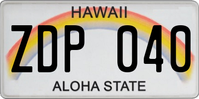 HI license plate ZDP040