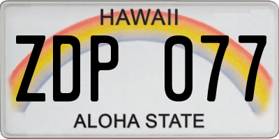 HI license plate ZDP077