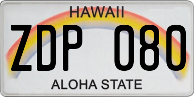 HI license plate ZDP080