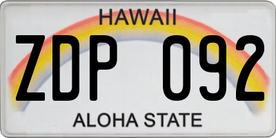 HI license plate ZDP092