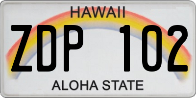 HI license plate ZDP102