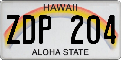 HI license plate ZDP204