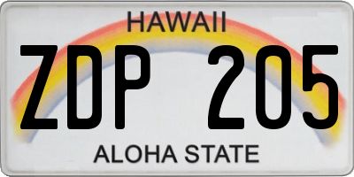 HI license plate ZDP205