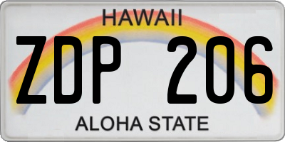 HI license plate ZDP206