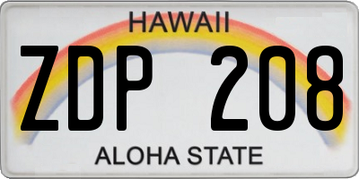 HI license plate ZDP208