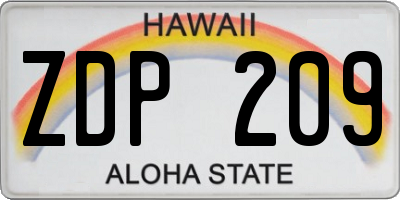 HI license plate ZDP209