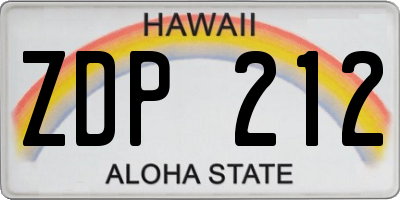 HI license plate ZDP212