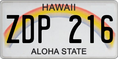HI license plate ZDP216