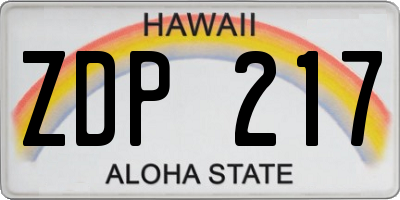 HI license plate ZDP217