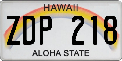 HI license plate ZDP218