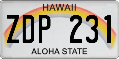 HI license plate ZDP231