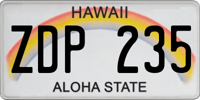 HI license plate ZDP235
