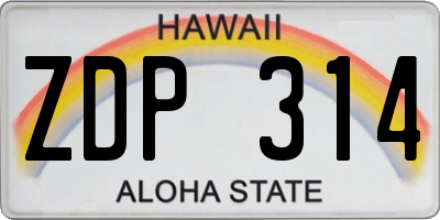 HI license plate ZDP314