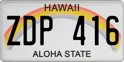 HI license plate ZDP416