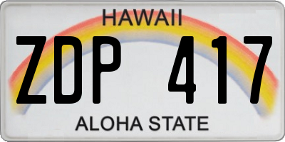 HI license plate ZDP417
