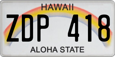 HI license plate ZDP418