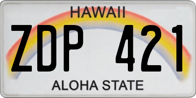 HI license plate ZDP421