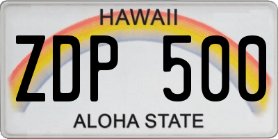 HI license plate ZDP500