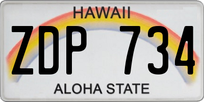 HI license plate ZDP734