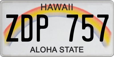 HI license plate ZDP757