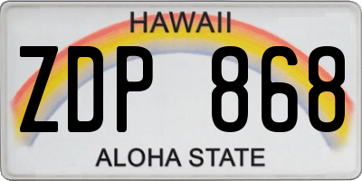 HI license plate ZDP868