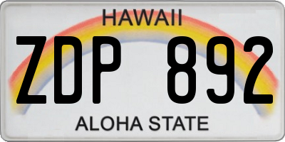 HI license plate ZDP892