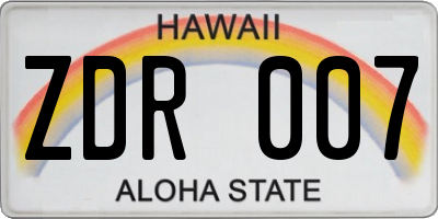 HI license plate ZDR007