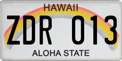 HI license plate ZDR013