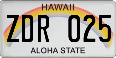 HI license plate ZDR025