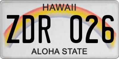 HI license plate ZDR026