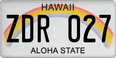 HI license plate ZDR027