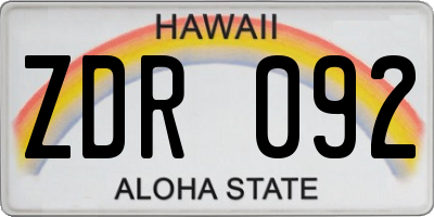 HI license plate ZDR092