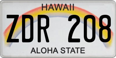 HI license plate ZDR208
