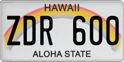 HI license plate ZDR600