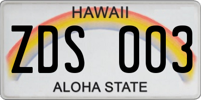 HI license plate ZDS003