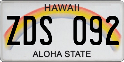 HI license plate ZDS092